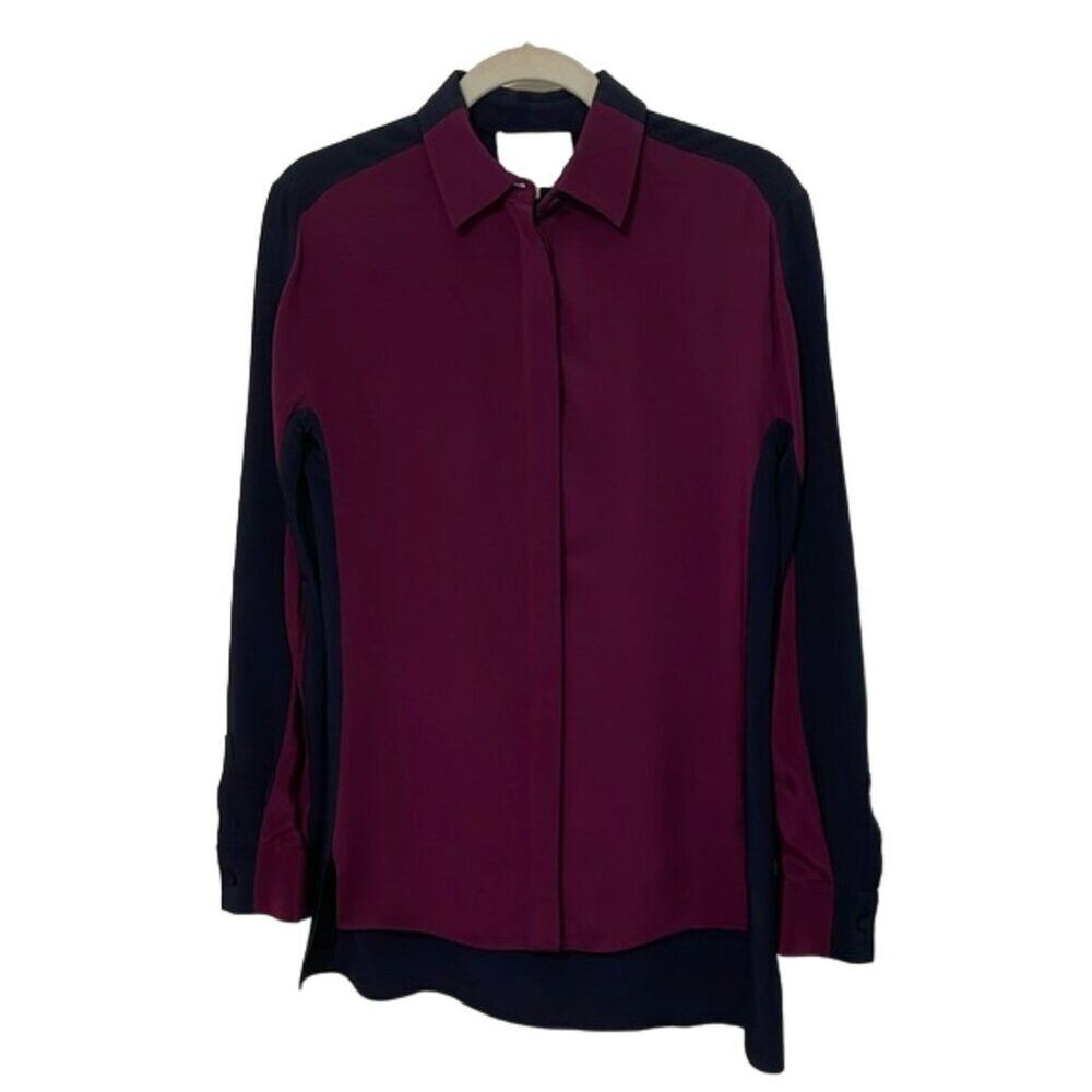 3.1 Phillip Lim Purple Black Silk Long Sleeve Blouse Top Shirt Womens Size 2